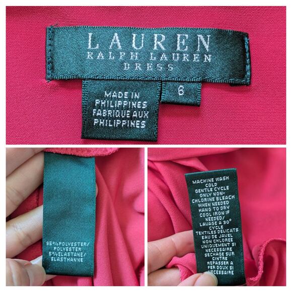 Lauren Ralph Lauren Babydoll Wrap Dress 6 Pink Stretch Career Work Y2K Barbie - Picture 3 of 8